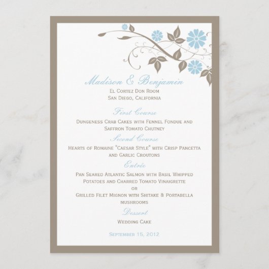 Menu Floral Mariage moderne - Aqua Blue (Devant)