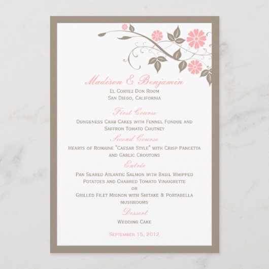 Menu Floral Mariage moderne - Rose doux (Devant)