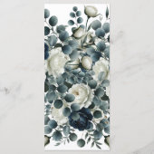 Menu floral moderne bleu foncé et blanc (Dos)