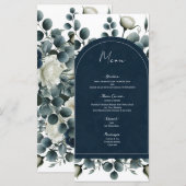 Menu floral moderne bleu foncé et blanc (Devant / Derrière)