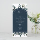 Menu floral moderne bleu foncé et blanc (Debout devant)