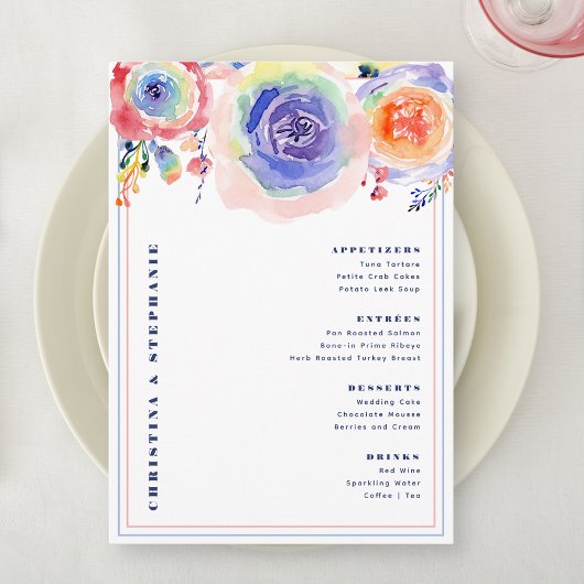 Menu Floral moderne couleur Mariage LGBTQ