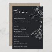 MENU FLORAL MODERNE EN LIGNE NOIRE ET BLANCHE (Devant / Derrière)