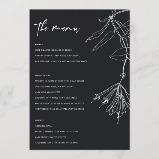 MENU FLORAL MODERNE EN LIGNE NOIRE ET BLANCHE (Devant)