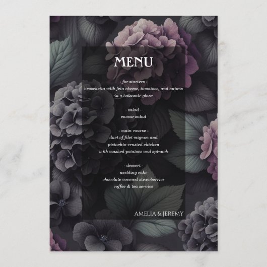 Menu Floral Moody noir et violet (Devant)
