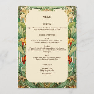 Menu Floral Mucha Art Nouveau Botanique rouge et orange