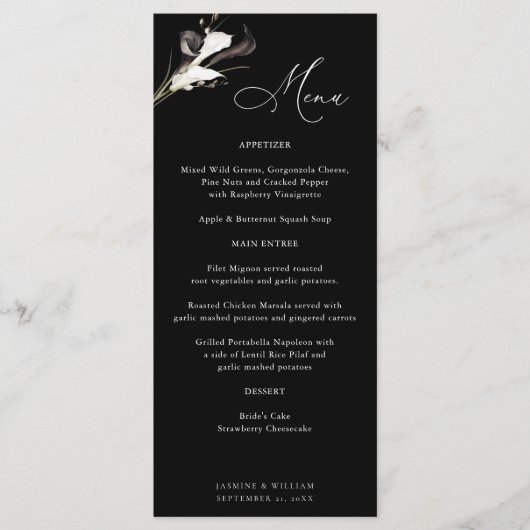 Menu floral noir et blanc - Noir (Devant)