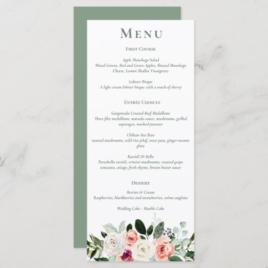 Menu Floral Peach Blanc Sage (Devant / Derrière)