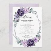 Menu Floral Plum violet Argent Floroms Mariage géométri (Devant / Derrière)