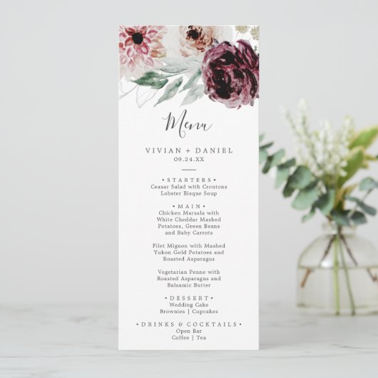 Menu Floral Romance Wedding (Staand voorkant)