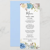 Menu Floral Rose Bleu & Blanc Mariage (Devant / Derrière)