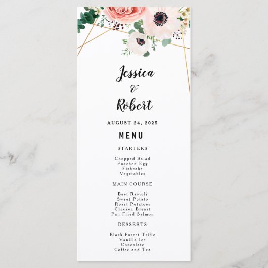 Menu Floral rose Élégant Fleurs modernes Mariage Person (Devant)
