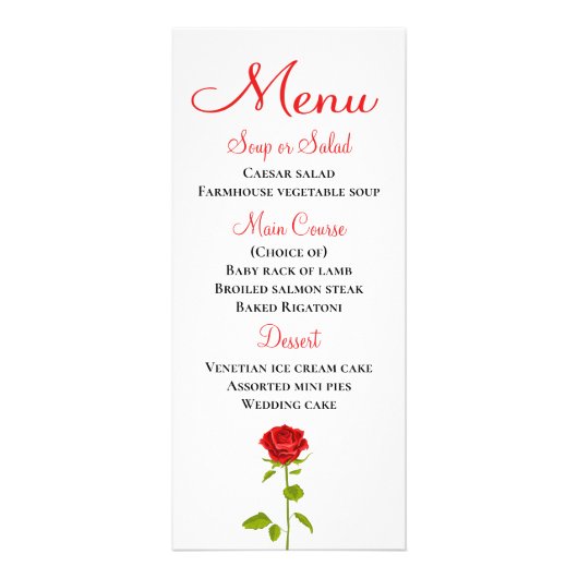 Menu Floral Rose rouge Fleurs Mariage Fête des mar (Devant)