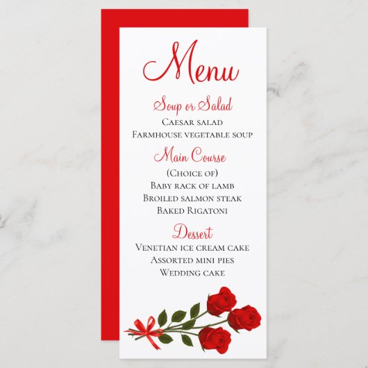 Menu Floral Rose rouge Mariage (Devant / Derrière)