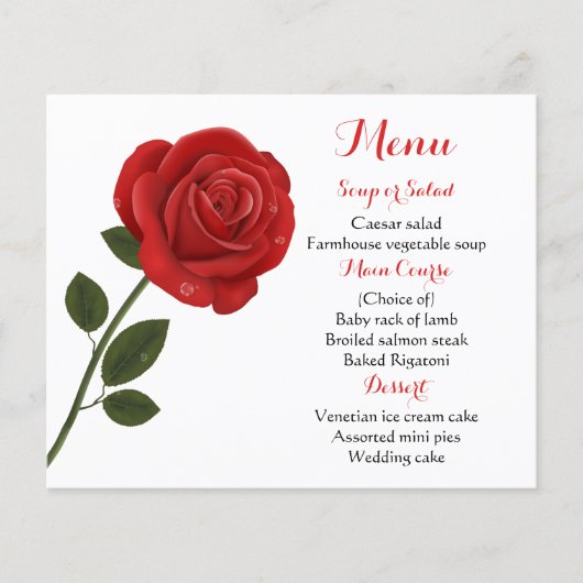 Menu Floral Rose rouge Mariage (Devant)