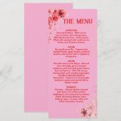 Menu floral rose rouge romantique , Menu de mariag (Devant / Derrière)