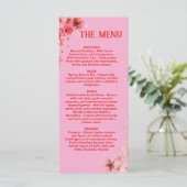 Menu floral rose rouge romantique , Menu de mariag (Debout devant)