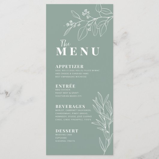 Menu Floral Sage Green (Devant)