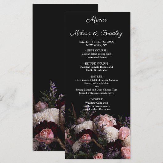 Menu Floral vintage foncé (Devant / Derrière)