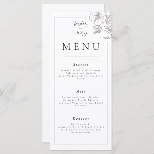 Menu Floral Wedding/Event (Voorkant / Achterkant)