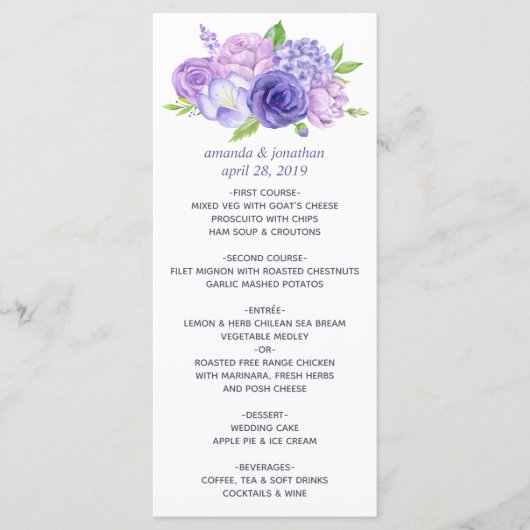 Menu Floral Wedding Ultra Violet Waterverf (Voorkant)