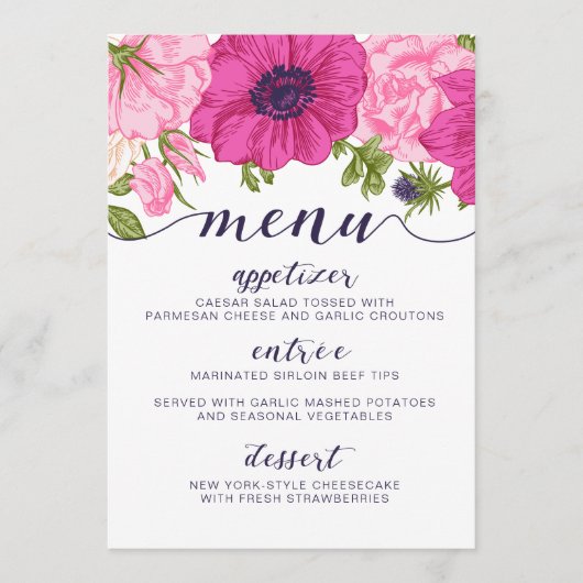 Menu Floral // Wedding, Vrijgezellenfeest, Baby sh (Voorkant)