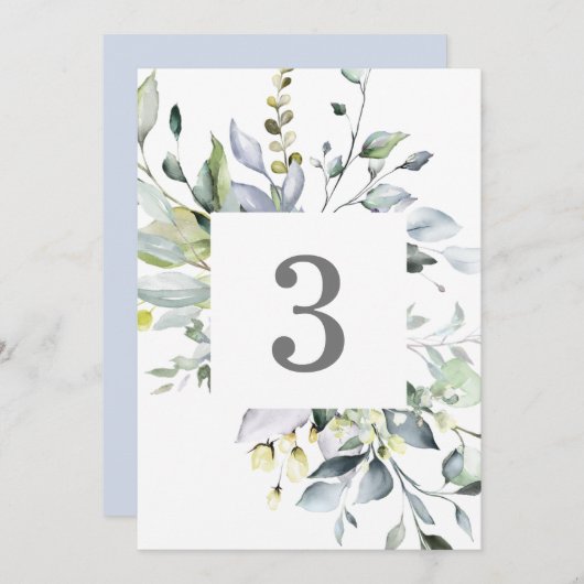 Menu Florales bleues poussiéreuses Numéros de tableau (Devant / Derrière)