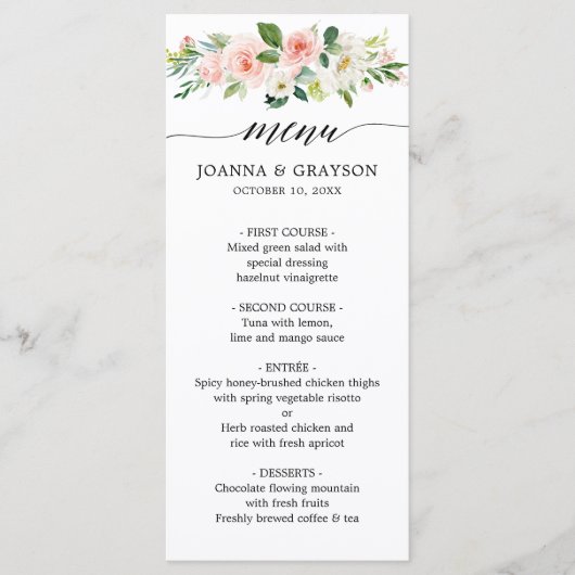 Menu Florales rose pâle Mariage botanique moderne (Devant)