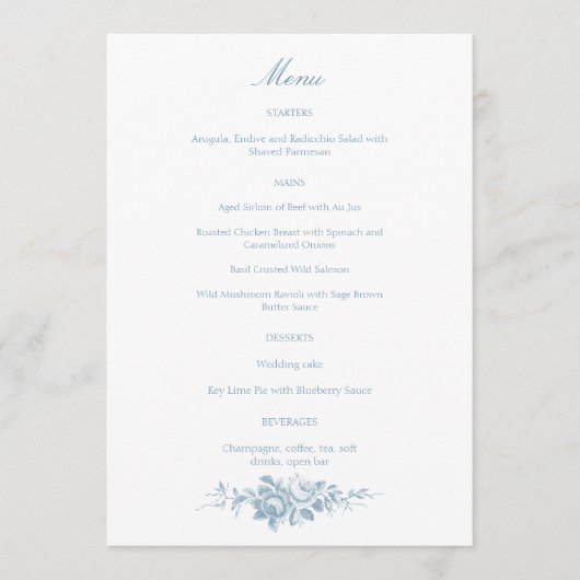 Menu Flore bleu et blanc classique (Devant)