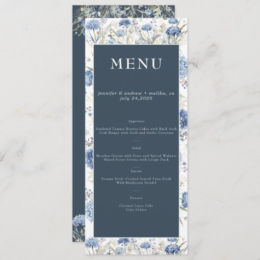 Menu Flore bleu poussiéreux | Mariage de fleurs (Devant / Derrière)