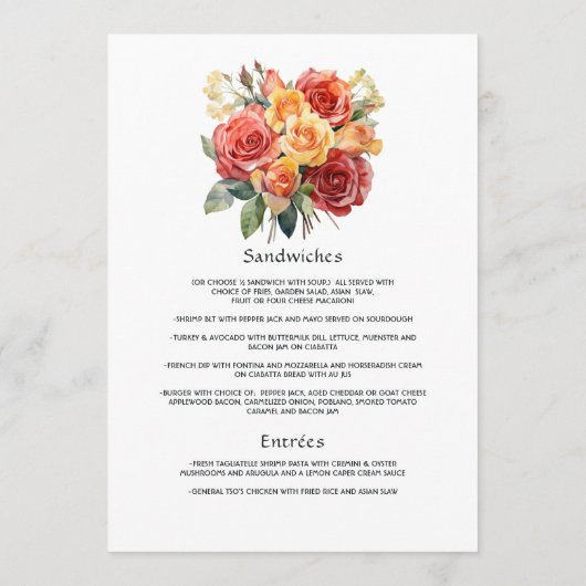 Menu Flore rouge, orange et de sable (Dos)