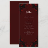 Menu Flore rouge profond Élégant Mariage gothique (Devant / Derrière)