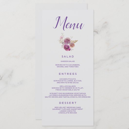 Menu Flore violet chic (Devant / Derrière)