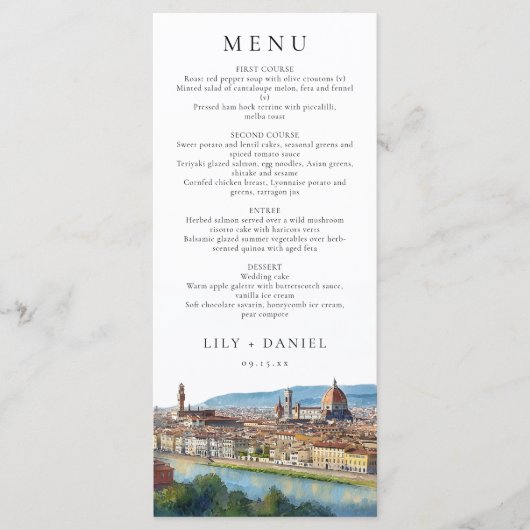 Menu Florence Skyline Watercolor Elegant Wedding (Devant)