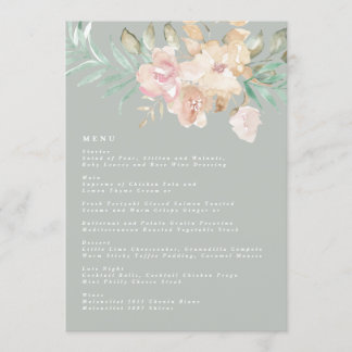 Menu Flores d'aquarelle rustique sur Mariage vert Sage