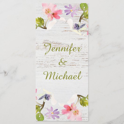 Menu Flores roses rustiques sur bois blanc (Dos)