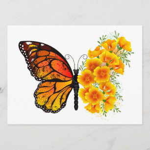 Menu Flower Butterfly with Yellow California Poppy