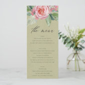 MENU FOLIAGE VERT EN FLEURS ROSES EN COULEUR D'EAU (Debout devant)