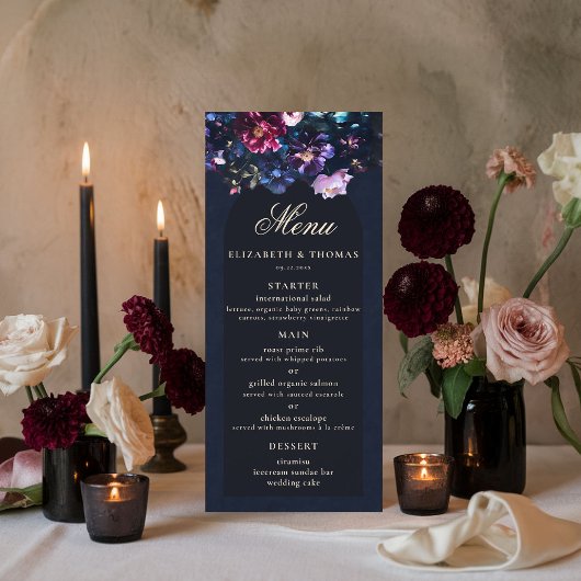 Menu Foncé romantique Moody Florals gothique Noir Maria