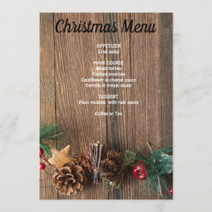 Menu fond en bois avec pommes de pin