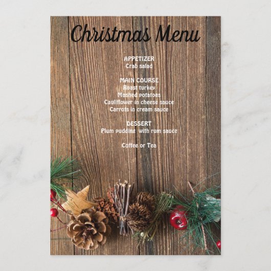 Menu fond en bois avec pommes de pin (Devant)