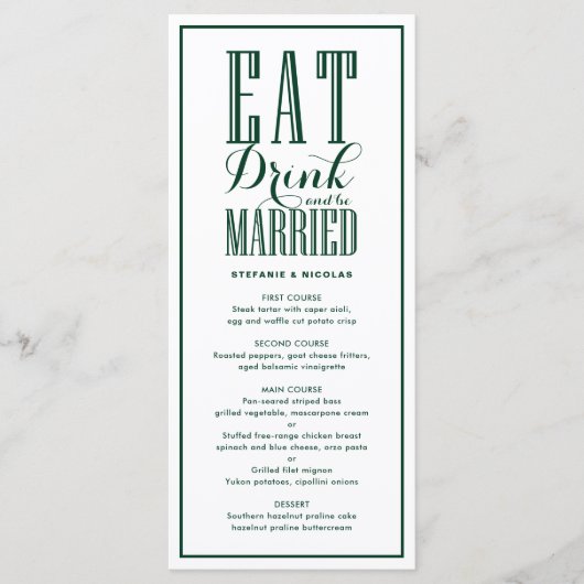 Menu Forest Green Mangez, buvez et soyez marié Mariage (Devant)