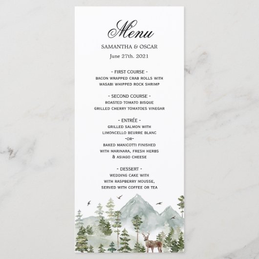 Menu Forêt d'aquarelle | Arbres Et Cerfs | (Devant)