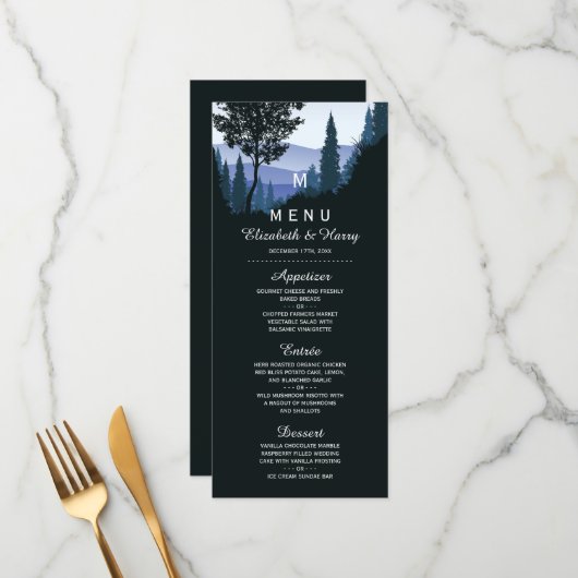 Menu Forêt de bois bleu, Mariage rustique (Devant/Arrière en situation)