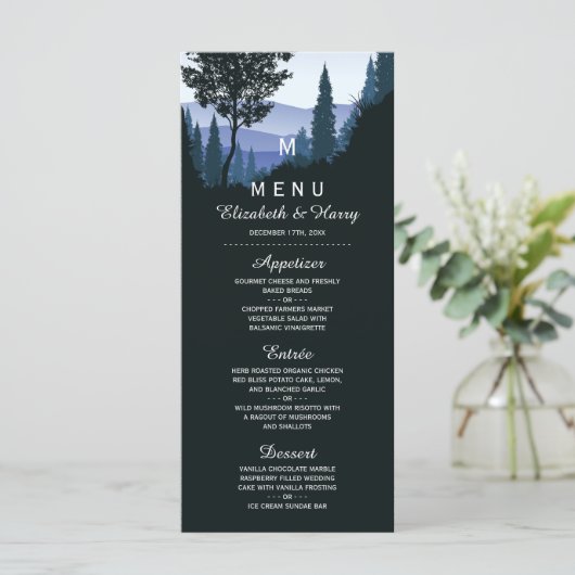 Menu Forêt de bois bleu, Mariage rustique (Debout devant)