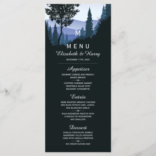 Menu Forêt de bois bleu, Mariage rustique (Devant)