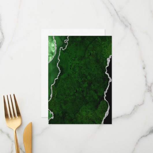 Menu Forêt de marbre vert glamour chic paillettes argen (Devant/Arrière en situation)