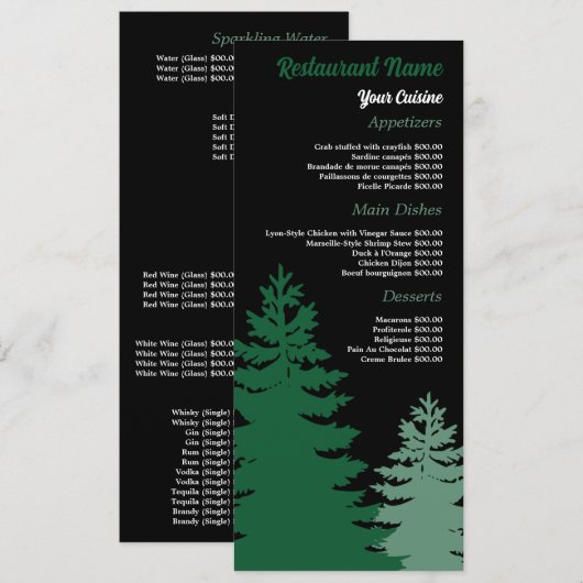 Menu Forêt de pins, Restaurant Slimline (Devant / Derrière)