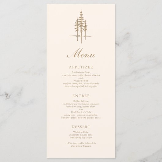 Menu Forêt d'or moderne Mariage rustique (Dos)