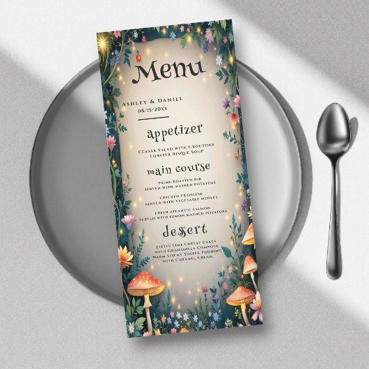 Menu Forêt enchantée Bois Floral Fairytale Mariage